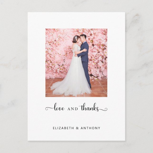 Love and Thanks Photo Elegant Script Chic Wedding Postcard (Front)