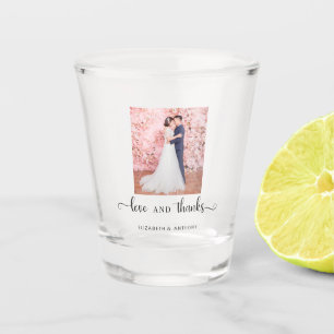 Love and Thanks Photo Elegant Script Chic Wedding Shot Glass