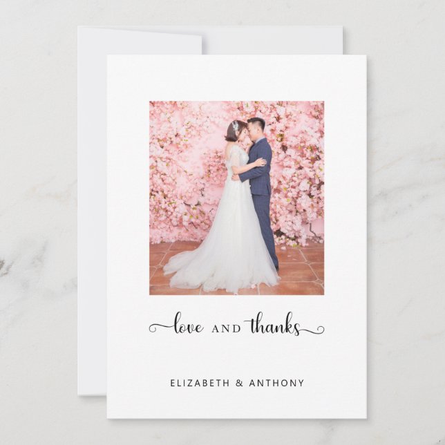 Love and Thanks Photo Elegant Script Chic Wedding Thank You Card (Front)