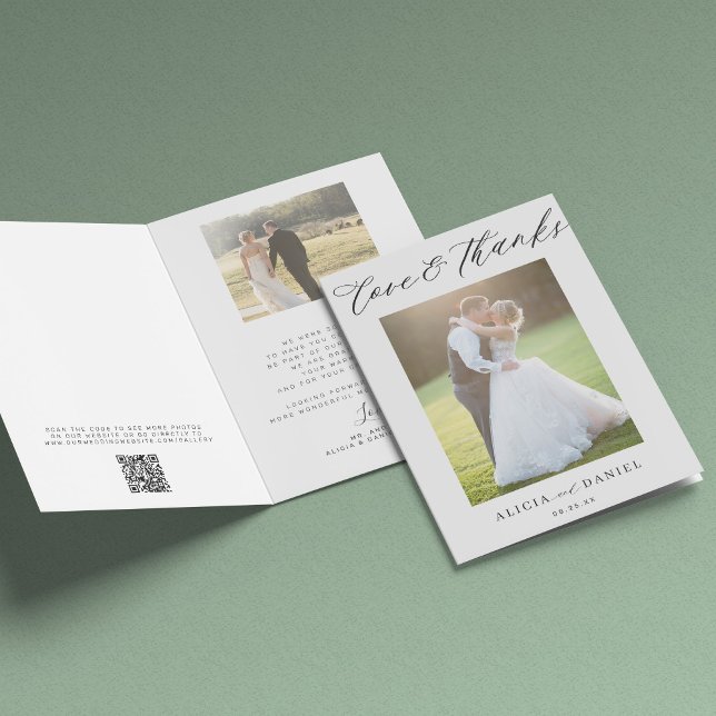 Love and thanks photo QR code wedding thank you Card (Creator Uploaded)