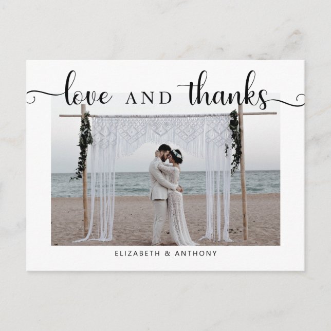 Love and Thanks Photo Wedding Simple Elegant Chic Postcard (Front)