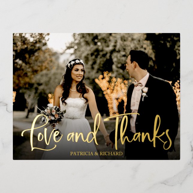 Love And Thanks Photo Wedding Thank You Foil Foil Holiday Postcard (Front)