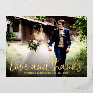 Love And Thanks Photo Wedding Thank You Foil Foil Holiday Postcard
