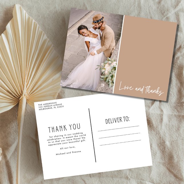 Love and Thanks Photo Wedding Thank You Postcard (Creator Uploaded)