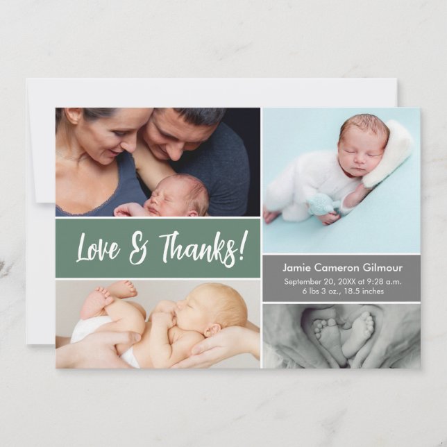 Love and Thanks Photos Sage Green Baby Shower  Thank You Card (Front)