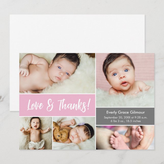 Love and Thanks Pink Custom Photos Baby Shower  Thank You Card (Front/Back)