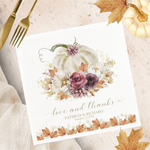 Love And Thanks Pumpkin Floral Wedding Napkin