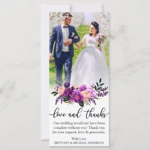 Love and Thanks Purple Floral Wedding Card