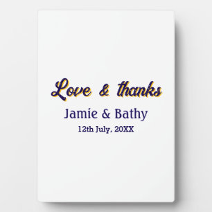 Love and thanks purple orange couple name date plaque