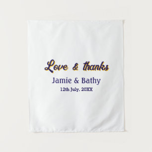 Love and thanks purple orange couple name date tapestry
