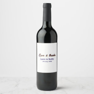 Love and thanks purple orange couple name date wine label