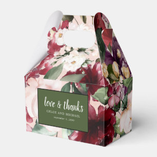 Love and Thanks Red Pink Watercolor Floral Favour Box