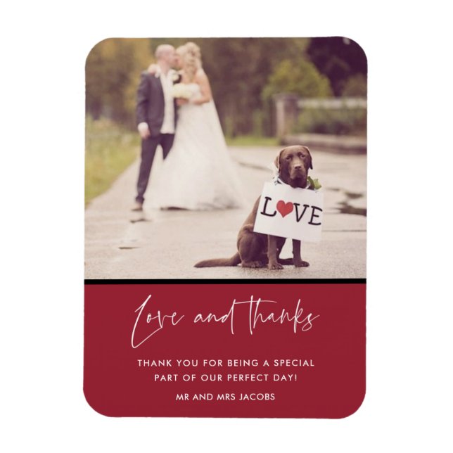 Love and Thanks Red Wedding Photo Magnet (Vertical)