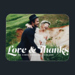 Love and Thanks Retro Script Photo Wedding Magnet<br><div class="desc">Celebrate your love and show gratitude with our customisable photo wedding thank you magnet! This unique keepsake is perfect for reminding your loved ones of your special day while expressing your heartfelt thanks in a memorable way. It features the phrase "Love & Thanks" in charming retro script. This photo wedding...</div>