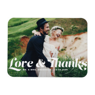 Love and Thanks Retro Script Photo Wedding Magnet