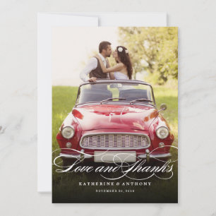 Love And Thanks Romantic Script Chic Photo Wedding Thank You Card