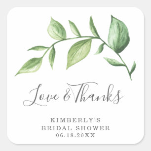 Love and Thanks Rustic Greenery Bridal Shower Square Sticker