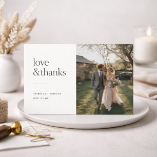 Love and Thanks   Rustic Photo Wedding Minimalist Thank You Card