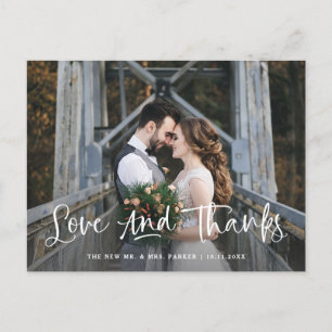 Love and Thanks   Rustic Photo Wedding Thank You Postcard