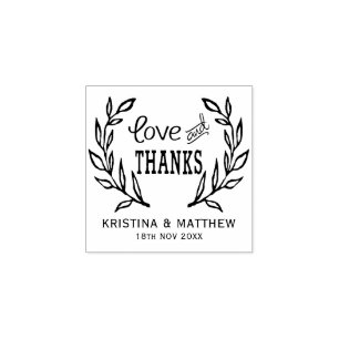 Love and Thanks Rustic Wreath Wedding Rubber Stamp