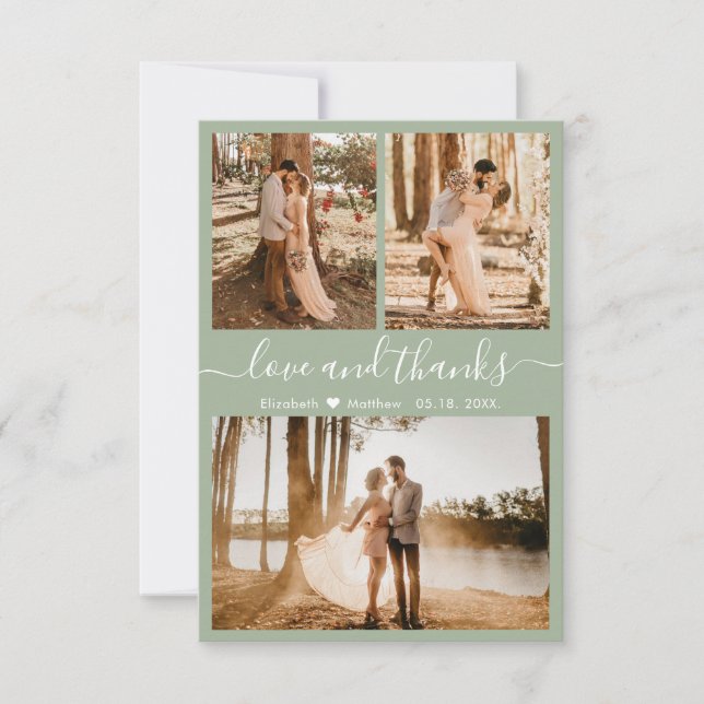 Love and Thanks Sage Green Wedding Thank You Card (Front)