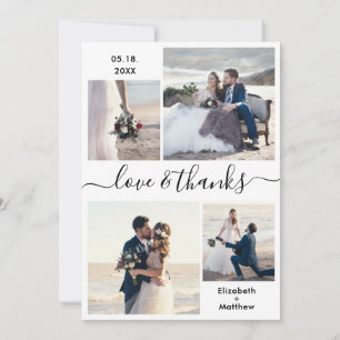 Love and Thanks Script 4 Photo Collage Wedding Thank You Card