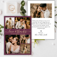 Love and Thanks Script Bordo Photo Collage Wedding