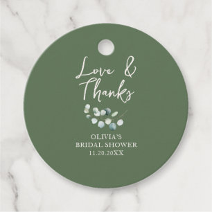 Love and Thanks Script Eucalyptus Bridal Shower Favour Tags