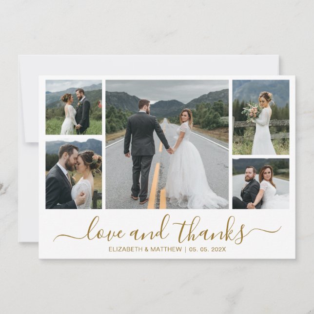 Love and Thanks Script Grid Photo Collage  Thank You Card (Front)
