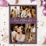 Love and Thanks Script Mauve Photo Collage Wedding Thank You Card<br><div class="desc">Elegant Script Mauve Wedding Photo Collage Thank You Cards. Modern, minimal wedding thank you card template featuring five (5) photo on the front and one (1) photo on the back. With the text "Love and thanks" in a beautiful hand lettering typography script font in white on mauve or dusty plum...</div>