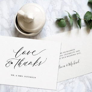 Love and thanks script minimalist simple wedding thank you card