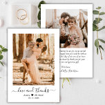 Love and Thanks Script Modern Photo Wedding Thank You Card<br><div class="desc">Elegant Minimalist Modern Love and Thanks Script 2 Photo Wedding Thank You Card. Simple Stylish wedding thank you card template featuring one photo on the front and one photo on the back. With the text "Love and thanks" in a cursive hand lettered swash tail font calligraphy or typography script font,...</div>