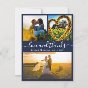 Love and Thanks Script Navy Wedding Photo Thank Yo Thank You Card