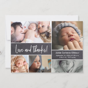 Love and Thanks Script Photo Collage Baby Shower Thank You Card