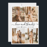 Love and Thanks Script Photo Collage Wedding Thank You Card<br><div class="desc">Elegant, minimalist black and white hand lettering script photo collage personalised wedding thank you card. Stylish wedding thank you card template featuring four (4) photo on the front and one (1) photo on the back side. With the text "Love and thanks" in a swirly hand lettered typography swash tail font...</div>