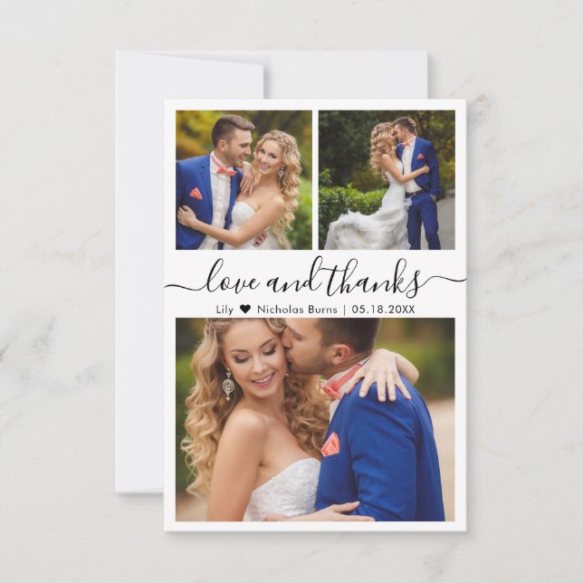 Love and Thanks Script Photo Heart Wedding  Thank You Card (Front)
