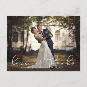 Love and Thanks Script Two Photo Wedding Postcard