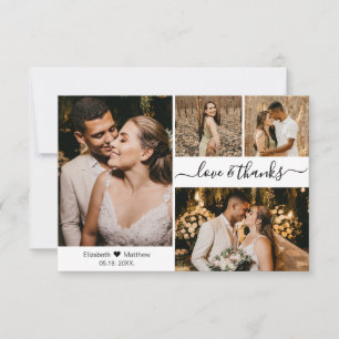 Love and Thanks Script Wedding 4 Photo Collage Thank You Card