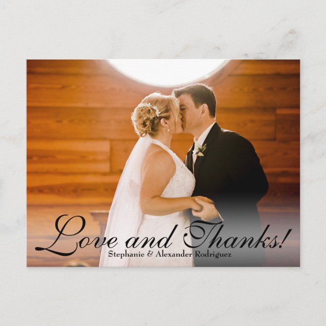 Love and Thanks Sheer Wedding Photo Thank You Card (Front)