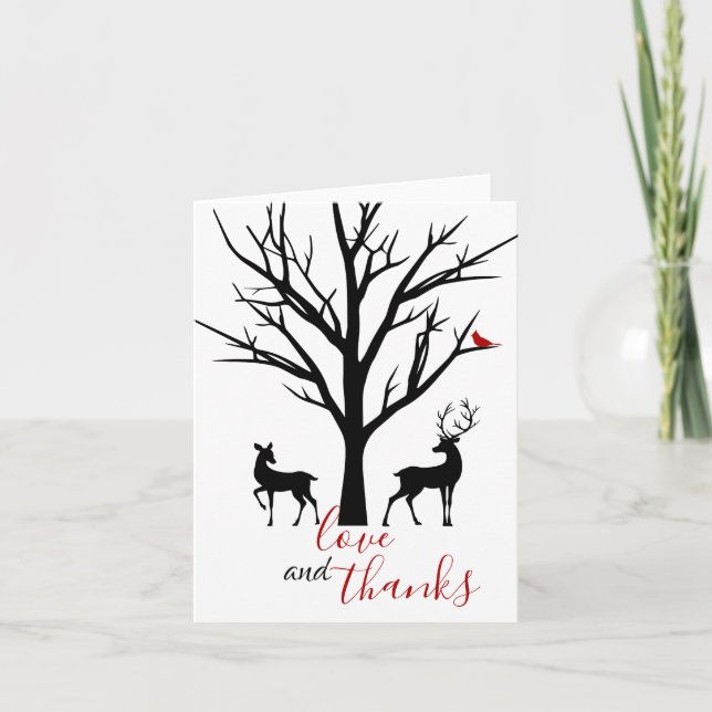 Love and Thanks Silhouette Deer Couple Winter Thank You Card (Front)