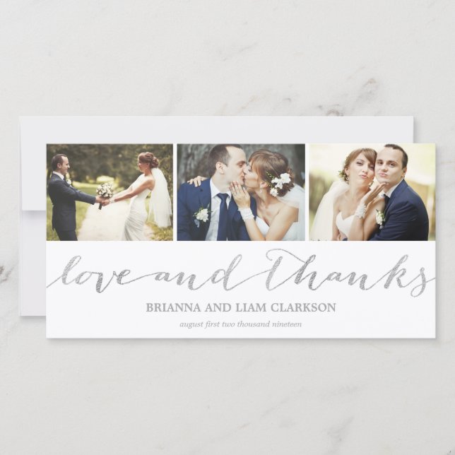 Love and Thanks Silver Script  | Wedding Thank You Card (Front)