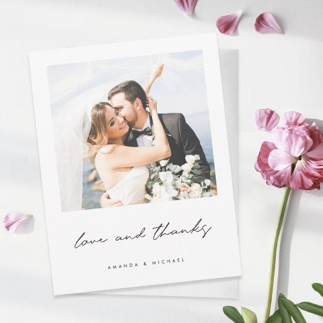 Love and Thanks Simple Elegant Photo Wedding Guest Thank You Card (Creator Uploaded)