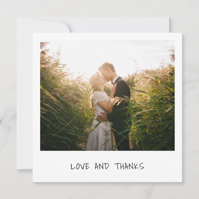 Love and Thanks Simple Minimalist Photo Wedding Thank You Card (Front)