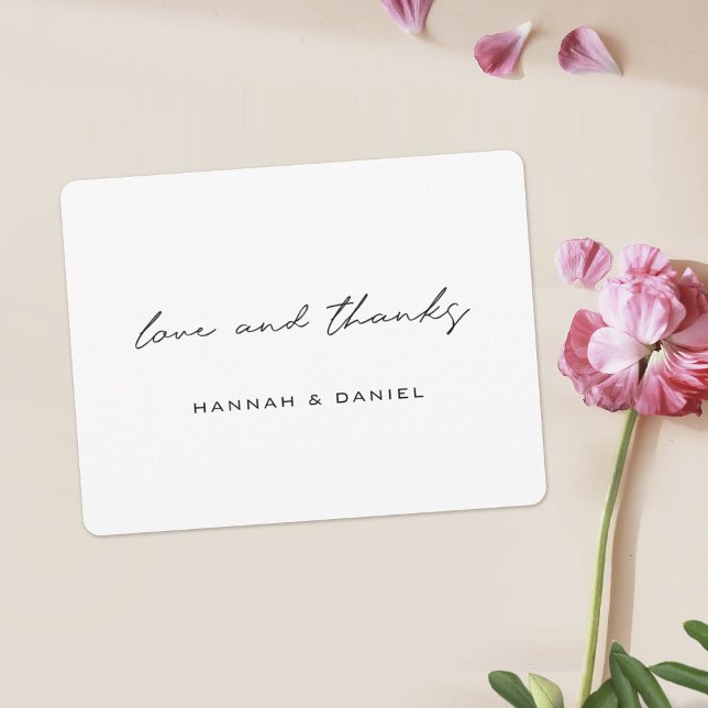 Love and Thanks Simple Modern Black Script Wedding Thank You Card (Creator Uploaded)