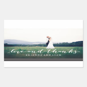 Love and Thanks Simple Script Full Bleed Photo Rectangular Sticker