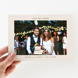 Love and Thanks Simple Wedding Photo Cream Thank You Card