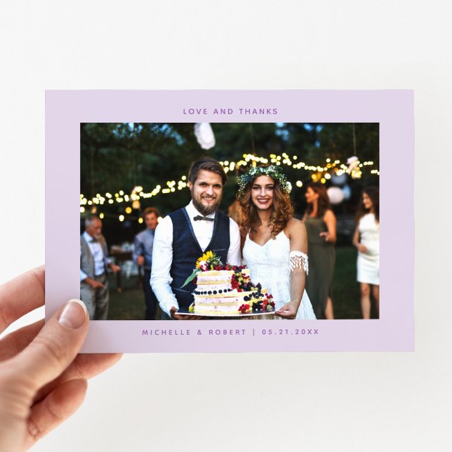 Love and Thanks Simple Wedding Photo Lilac Thank You Card (Creator Uploaded)