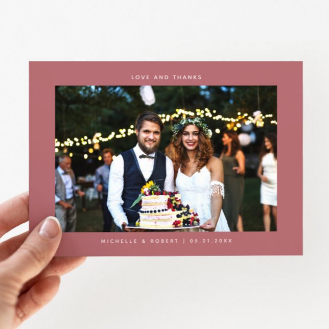 Love and Thanks Simple Wedding Photo Pink Thank You Card (Creator Uploaded)