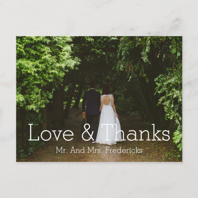 Love and Thanks Simple Wedding Photo Thank You Postcard (Front)