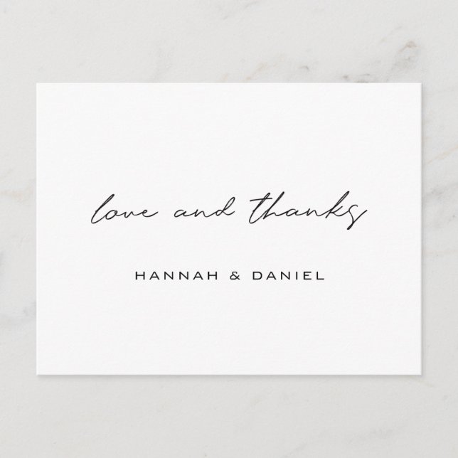 Love and Thanks Simple Wedding Thank You  Postcard (Front)